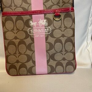 Coach Tan and Pink Signature Crossbody Bag